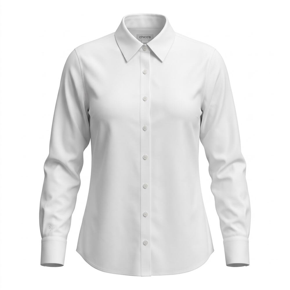 Chico’s Size 0 US 4 White Button Down Shirt Stretch Cotton Long Sleeve